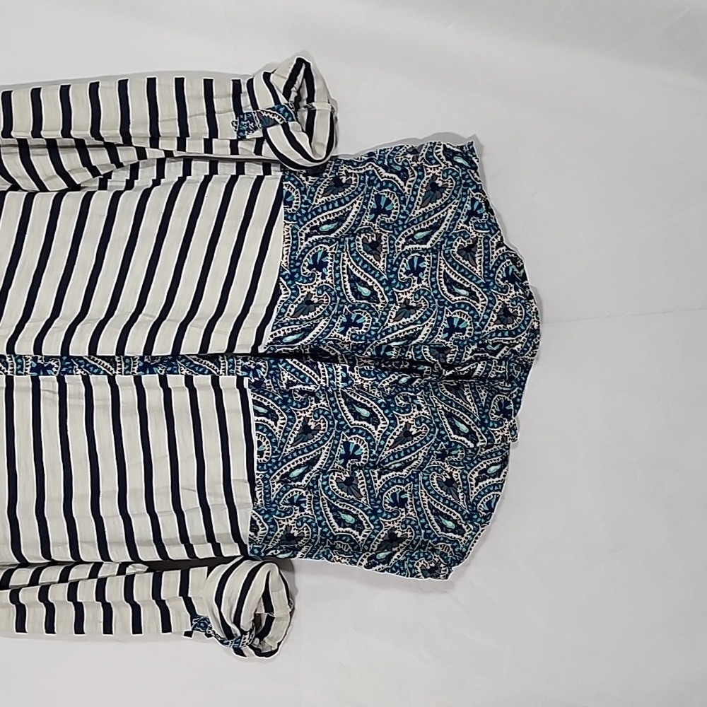 Anthropologie Postmark Paisley Striped Button Down Roll Up Blouse Size M - Picture 3 of 8